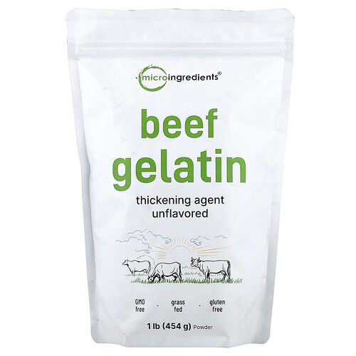Micro Ingredients, Gelatina de res en polvo, Sin sabor, 454 g (1 lb)