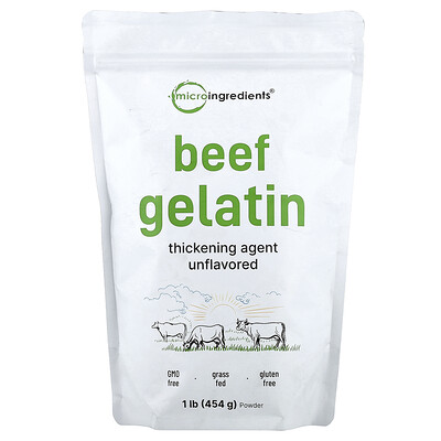 Micro Ingredients, Gelatina de res en polvo, Sin sabor, 454 g (1 lb)