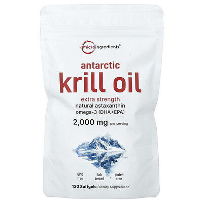 Micro Ingredients, Aceite de kril antártico, 120 cápsulas blandas (1000 mg por cápsula blanda)