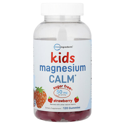 Micro Ingredients, Gomitas de magnesio para niños, Fresa, 120 gomitas (25 mg por gomita)