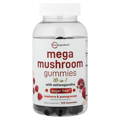 Micro Ingredients, Mega Mushrooms Gummies, Pilzgummis, Himbeere und Granatapfel, 120 Fruchtgummis