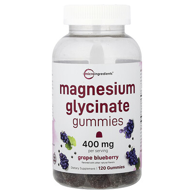 Micro Ingredients, Gomitas de glicinato de magnesio, Uva y arándano azul, 120 gomitas (200 mg por gomita)