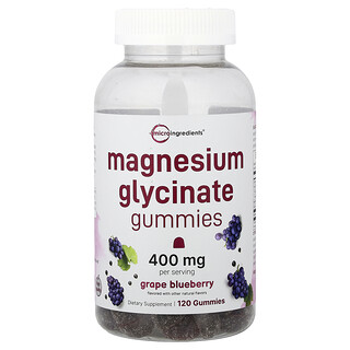Micro Ingredients, Gomitas de glicinato de magnesio, Uva y arándano azul, 120 gomitas (200 mg por gomita)