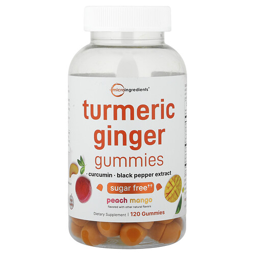 Micro Ingredients Turmeric Ginger Gummies, Peach Mango, 120 Gummies