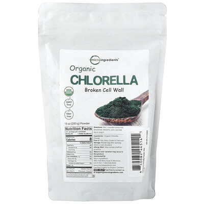Micro Ingredients, Clorela orgánica con pared celular rota, 283 g (10 oz)