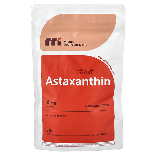 Micro Ingredients, Astaxantina, 6 mg, 240 cápsulas blandas