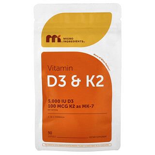 Micro Ingredients, Vitamin D3 & K2, 90 Softgels