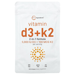 Micro Ingredients, вітамін D3 і вітамін K2, 300 капсул