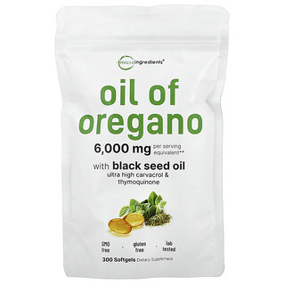 Micro Ingredients, олія орегано з олією чорного кмину, 300 капсул