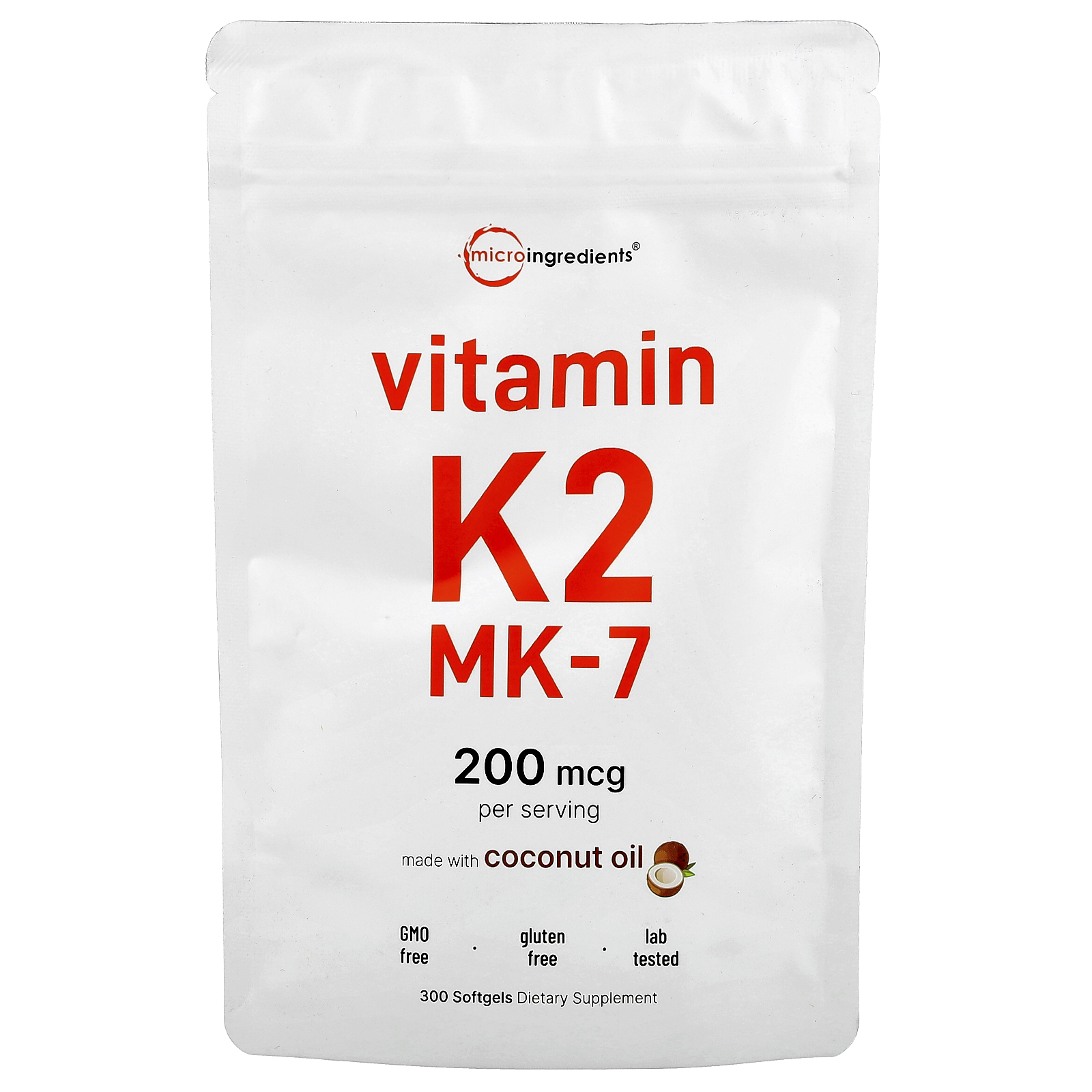 Micro Ingredients (마이크로 인그리디언츠), 비타민K2, MK-7, 200mcg, 소프트젤 300정