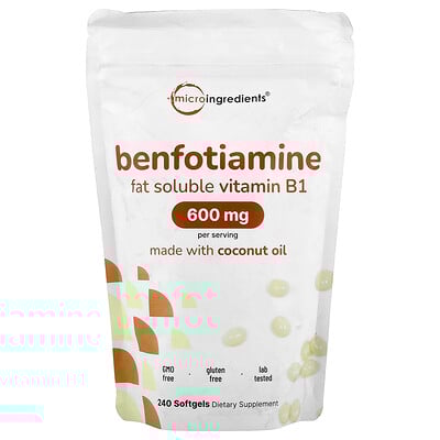 Product Image for Micro Ingredients, Benfotiamine, 240 Softgels (200 mg per Softgel)