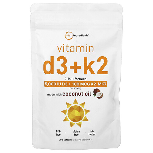 Micro Ingredients Vitamin D3 + K2, 300 Softgels