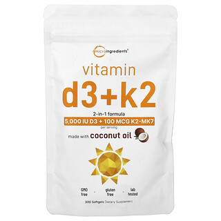Micro Ingredients, Vitaminas D3 y K2, 300 cápsulas blandas