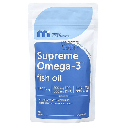 Micro Ingredients Supreme Omega-3™ Fish Oil, Fresh Lemon, 60 Softgels