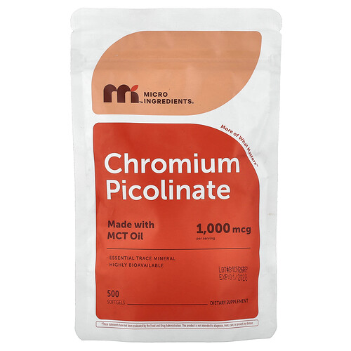 Micro Ingredients, Chrompicolinat, 1.000 mcg, 500 Weichkapseln