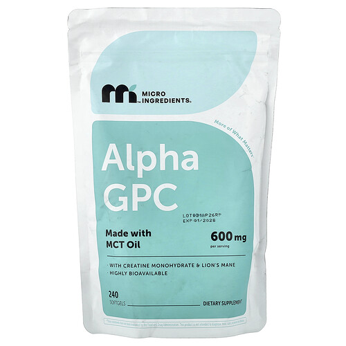 Micro Ingredients, Alpha GPC, 240 Weichkapseln
