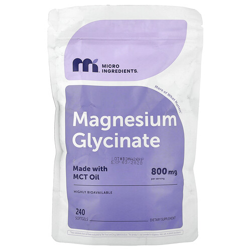 Micro Ingredients, Magnesiumglycinat, 240 Weichkapseln (266,66 mg pro Weichkapsel)