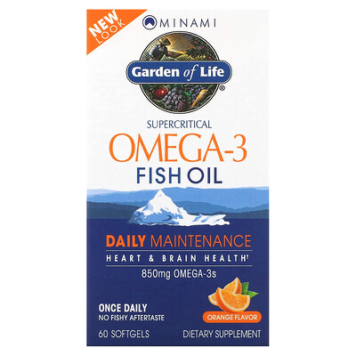 

Minami Nutrition Garden of Life Supercritical Omega-3 Fish Oil Orange 850 mg 60 Softgels