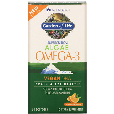 Minami Nutrition VeganDHA, сверхкритическая добавка Омега-3, апельсиновый аромат, 60 мягких желатиновых капсул
