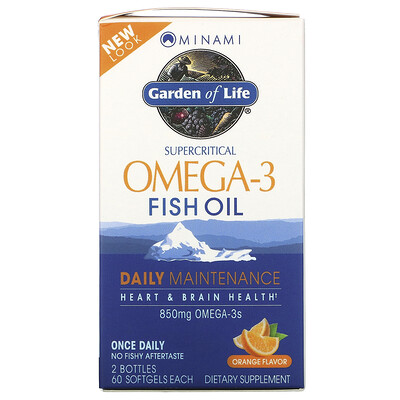 Minami Nutrition Сверхкритический, Omega-3 Fish Oil, 850 мг, апельсиновый вкус, 120 гелевых капсул в каждой упаковке