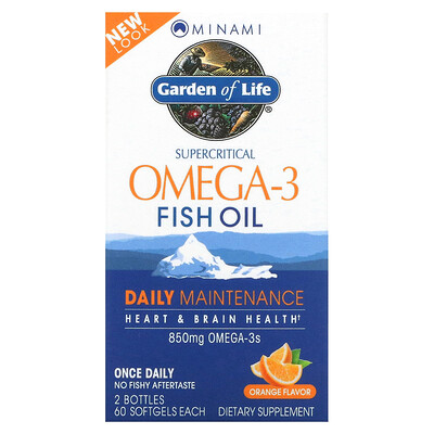 

Minami Nutrition Сверхкритический, Omega-3 Fish Oil, 850 мг, апельсиновый вкус, 120 гелевых капсул в каждой упаковке