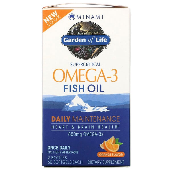 Minami Nutrition, Сверхкритический, Omega-3 Fish Oil, 850 мг, апельсиновый вкус, 120 гелевых капсул в каждой упаковке