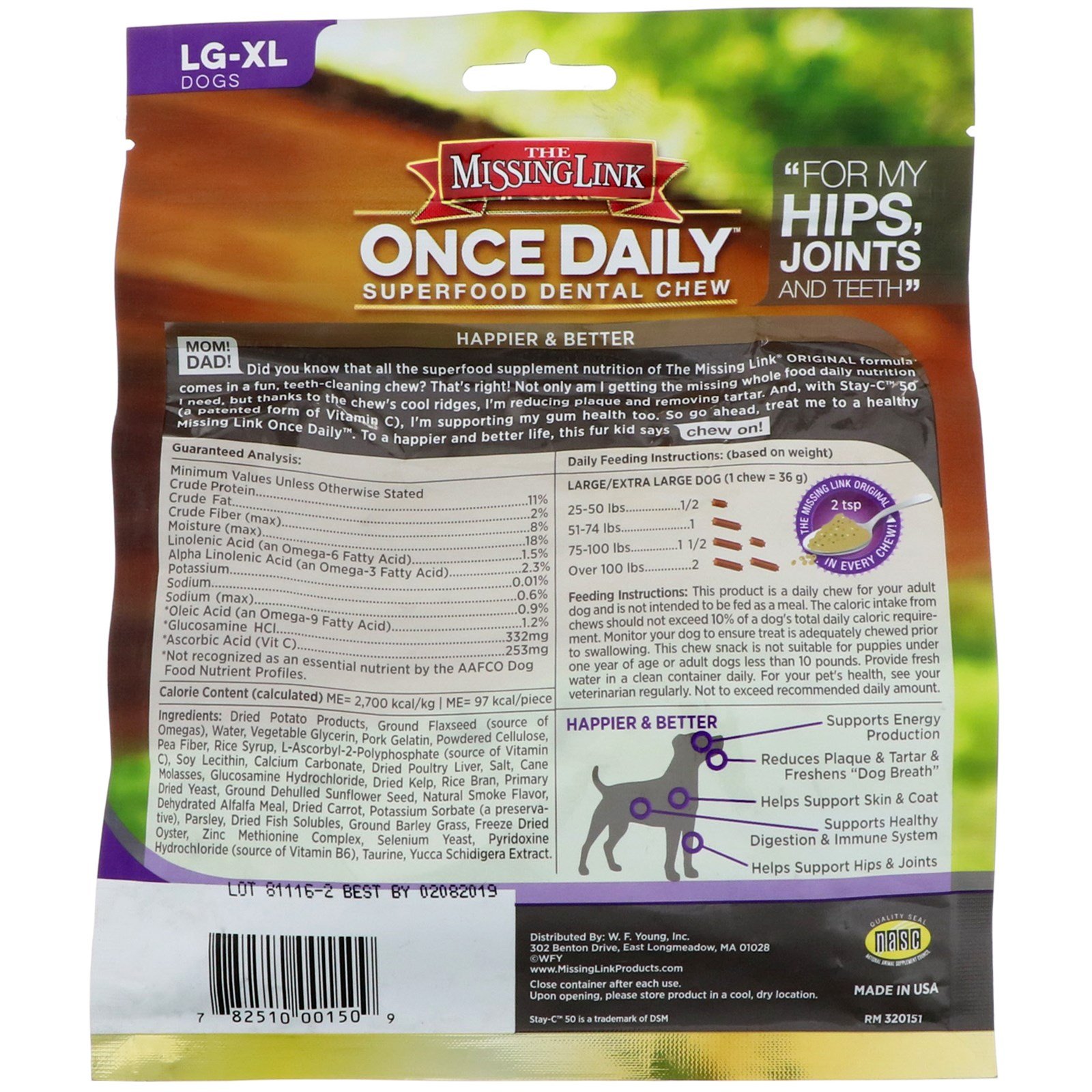 The Missing Link, Once Daily, Superfood Dental Chew, Hips, Joints, Teeth, For Large To Extra