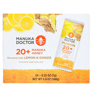 Отзывы о Манука доктор, Fusion 20+ Manuka Honey, Lemon & Ginger, 24 Sachets, 0.25 oz (7 g) Each