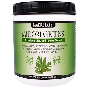 Отзывы о Мадрэ Лэбс, Midori Greens, A Unique Super Greens Blend, with Organic Greens including Wheat Grass and Kale, No Gluten, Vegetarian, 6.35 oz. (180 grams)