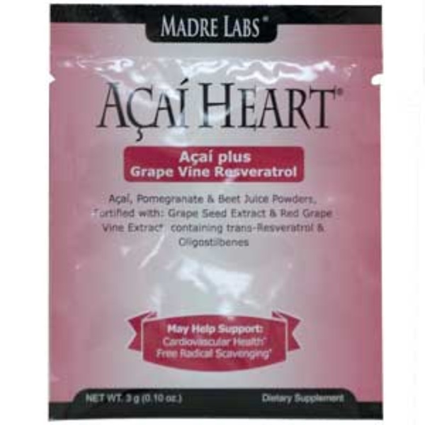 Madre Labs, Açai Heart, Organic Açai Plus Grape Vine Resveratrol, 1 Packet, .10 oz (3 g) Each (Discontinued Item) 