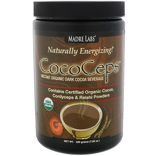 Madre Labs, CocoCeps Instant Cocoa, Cacau Escuro com Certificação Orgânica com Cogumelos Cordyceps e Reishi, 7,93 oz. (225 g) (Discontinued Item) 
