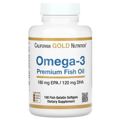 California Gold Nutrition, Omega-3 Premium Fish Oil, 180 EPA / 120 DHA, 100  Fish Gelatin Softgels