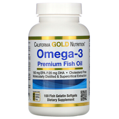 California Gold Nutrition омега-3, рыбий жир премиального качества, 100 рыбно-желатиновых капсул
