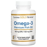 California Gold Nutrition,オメガ3プレミアムフィッシュオイル、180EPA（エイコサペンタエン酸）／120DHA（ドコサヘキサエン酸）、魚ゼラチンソフトジェル100粒