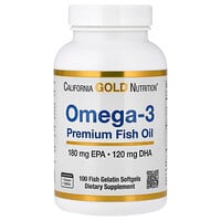 California Gold Nutrition, Omega-3 premium fiskeolje, 100 kapsler av fiskegelatin (1100 mg per kapsel)