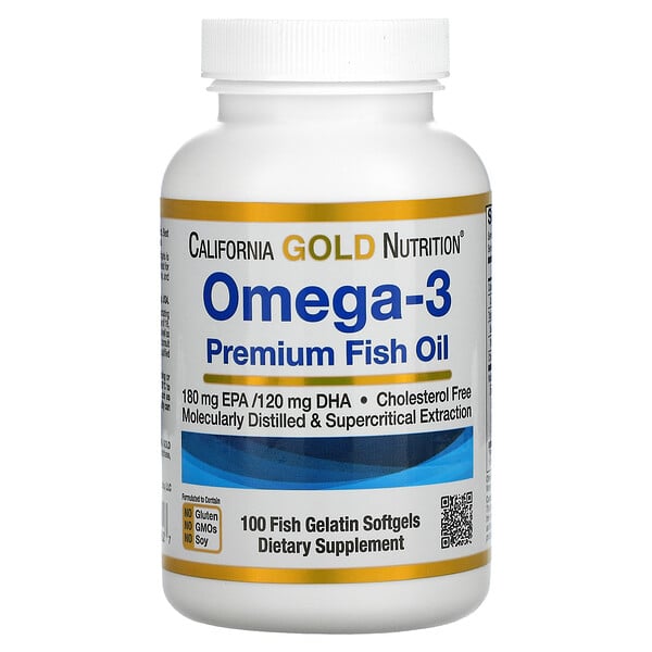 California Gold Nutrition, Omega-3 Fish Oil, 180 EPA / 120 DHA, 100 Fish Gelatin Softgels