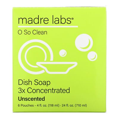 Madre Labs средство для мытья посуды, тройной концентрации, сменный блок, без запаха, 6 пакетиков по 118 мл (4 жидк. унции)