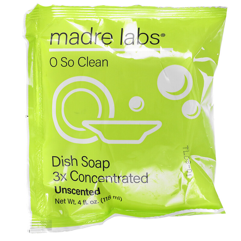Madre Labs, Dish Soap, 3x Concentrate, Unscented, 6 Pouches, 4 fl oz
