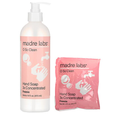 Madre Labs мыло для рук тройной концентрации, фрезия, 1 пакетик и флакон многоразового использования 118 мл (4 жидк. унции)