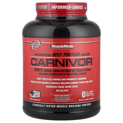 MuscleMeds, Carnivor™, Aislado de proteína de carne de res hidrolizada, Chocolate, 1898,4 g (4,19 lb)