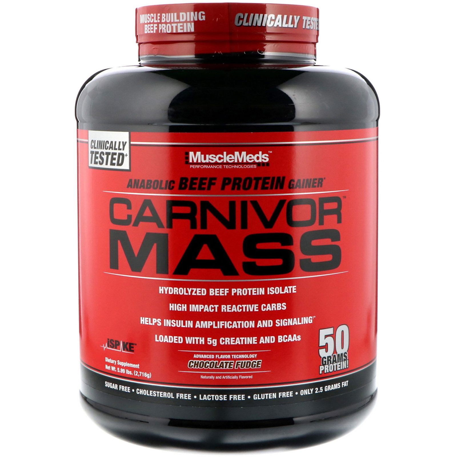 Musclemeds Carnivor Mass Anabolic Beef Protein Gainer Chocolate Fudge 5 99 Lbs 2 716 G Iherb