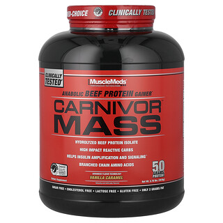 ماسلميدس‏, Carnivor ™ Mass ، مكمل غذائي لبروتين اللحم البقري الابتنائي ، بنكهة الفانيليا والكراميل ، 5.78 رطل (2618 جم)