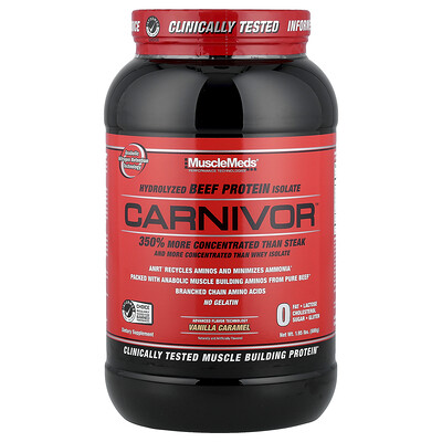 MuscleMeds, Carnivor™, Aislado de proteína de carne de res hidrolizada, Vainilla y caramelo, 888 g (1,95 lb)