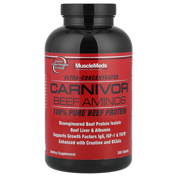 MuscleMeds Carnivor Beef Aminos, 100% Pure Beef Protein, 300 Tablets