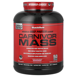 MuscleMeds, Carnivor™ Mass, Anabolic Beef Protein Gainer, Strawberry, 5.79 lbs (2,628 g)
