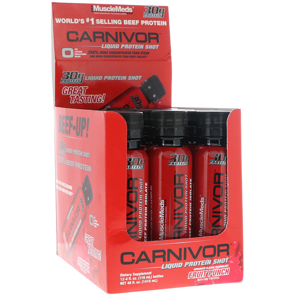 MuscleMeds, Carnivor, Liquid Protein Shot, Fruit Punch, 12 Pack, 4 fl oz (118 ml) Each iHerb