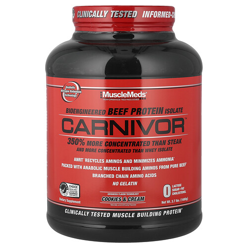 MuscleMeds, Carnivor™, Bioengineered Beef Protein Isolate, Cookies & Cream, 3.7 lbs (1680 g)