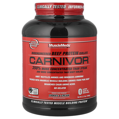 MuscleMeds, Carnivor, Aislado de proteína de carne de res bioingeniería, Galletas y crema, 1680 g (3,7 lb)