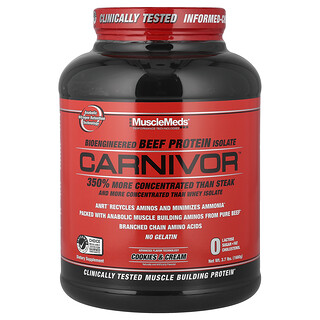 MuscleMeds, Carnivor™, Bioengineered Beef Protein Isolate, Cookies & Cream, 3.7 lbs (1680 g)