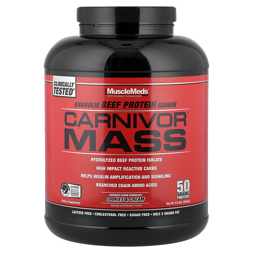 MuscleMeds, Carnivor™ Mass, Anabolic Beef Protein Gainer, Cookies & Cream, 5.8 lbs (2,632 g)